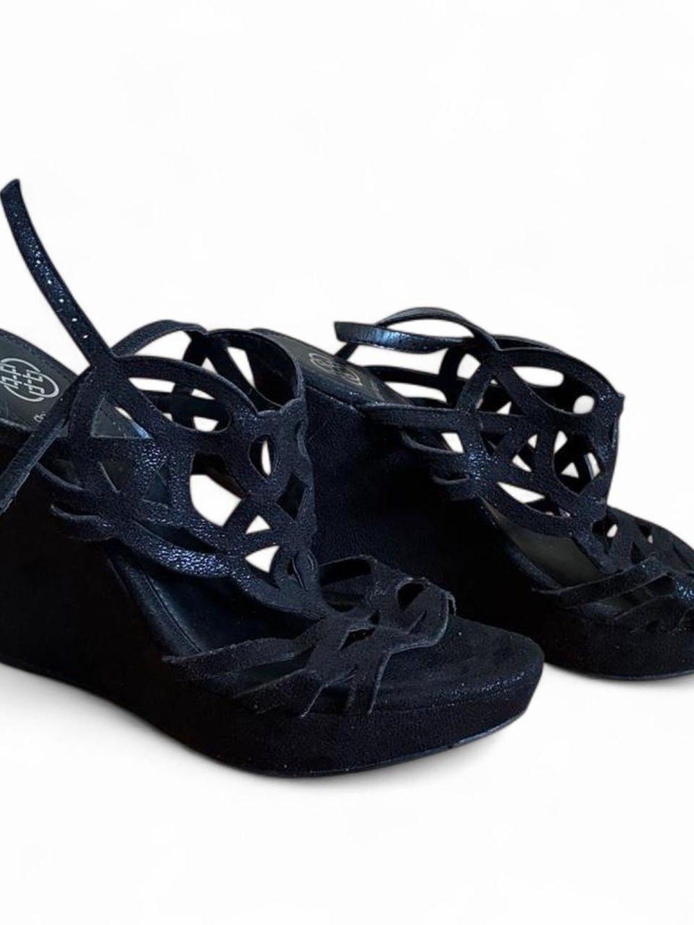 Daisy Fuentes Black Cutout Wedge Sandals